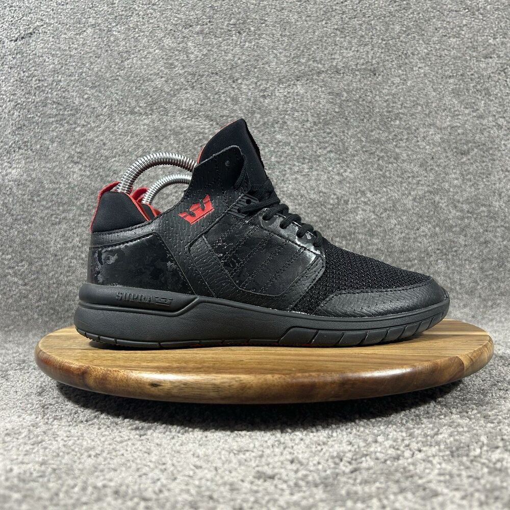 Supra Method Varsity Kids Boys Size 7 Black Red Athletic Skate Shoes Used